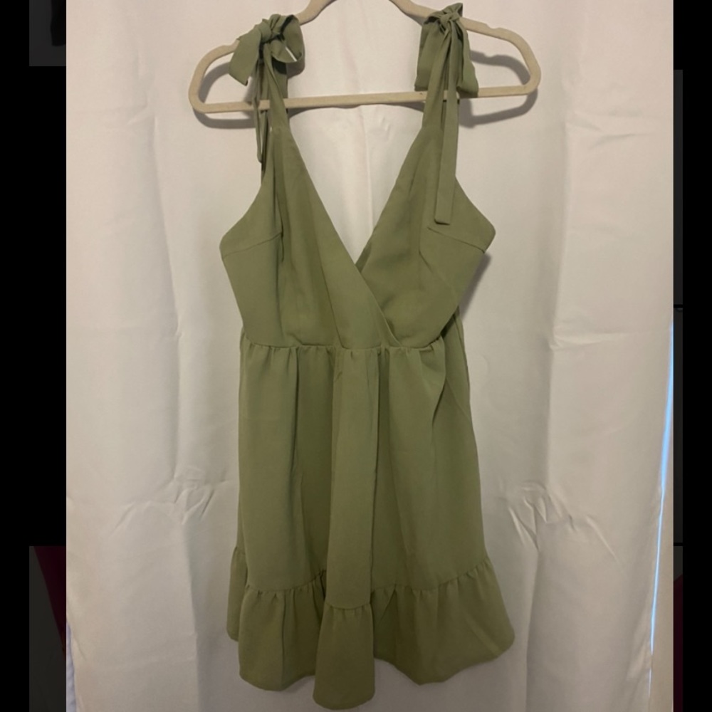 Shein shoulder tie dress in olive green